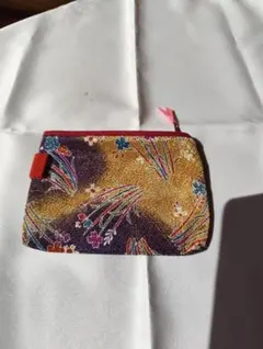 和柄 ポーチ 金彩 花柄