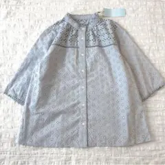 イチichi カットワーク刺繍ビッグカラーブラウスフリーサイズタグ付 