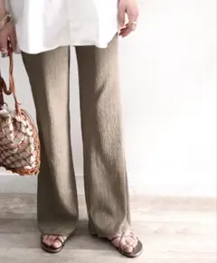 クラシカルエルフ 美脚フレアイージーパンツ リブ モカ Lサイズ