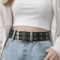 スタッズベルト　ブラック　ダブルピンベルト　y2k　黒　スケーター