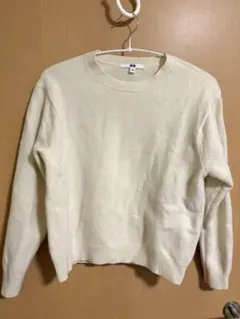 【ウール100%】ユニクロ クルーネックセーター（長袖）オフホワイト Mサイズ