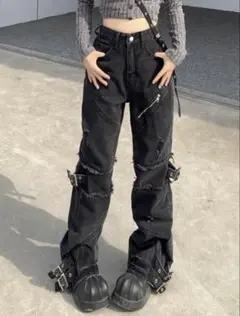 y2k gimmick zipper denim flare pants