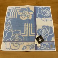 LANVIN バラ模様 タオルハンカチ ライトブルー