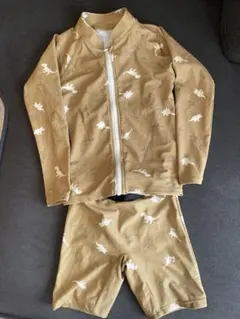 恐竜柄水着上下　ラッシュガード　120 ベージュ キャメル