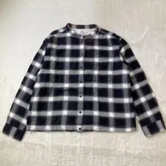無印良品 ネルシャツ チェック ノーカラー シャツ ショート丈 長袖 Mのサムネイル