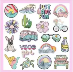 セール★アイロンワッペン♡カラフル　可愛い　18枚　女の子　刺繍　夏　犬