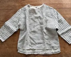 SALE コキチカ　長袖　ボーダーTシャツ　白黒ストライプ ボートネック　リネン