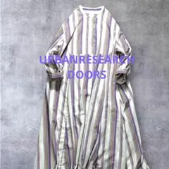 アーバンリサーチドアーズマルチストライプ切り替フレアバンドカラーロングワンピース