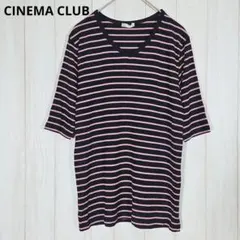 シネマクラブ ハニーズ Lサイズ Vネック リブカットソー 半袖 ボーダー