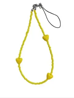 【No.81】ビーズストラップ　黄色　ハート　シンプル