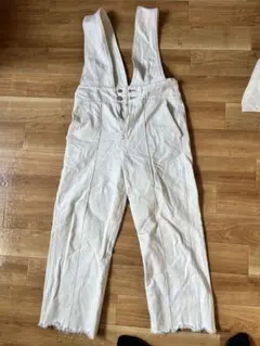 ホワイトデニムサロペット フリンジ裾付き