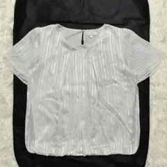 ユキトリイ/ストライプ半袖ブラウス/タック/上品/オフィス/フォーマル/9のサムネイル
