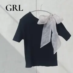 グレイル オフショル リブニット シフォン　リボン付きブラック 女っぽ　黒