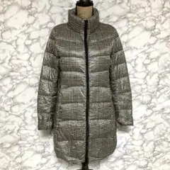 UNIQLO　（L）　千鳥格子柄ウルトラライトダウンコート　収納袋付　茶系のサムネイル