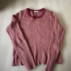 チェック柄リブ編み長袖ニット