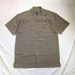 【vintage】90sシャドーストライプ柄オープンカラーシャツ　グリーン
