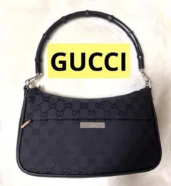 GUCCI ブラック GGパターン ショルダーバッグ　バンブー　美品