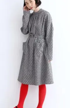 merlotベルト付きフロッキードットワンピースgray★メルローロングスカート
