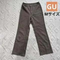 GU センタープレスチェックストレートパンツ ブラウン M ブラウン
