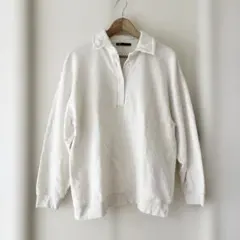 【美品】ZARA スウェット ポロシャツ　トレーナー　キナリ　セットアップ　　M