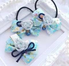 ☆(15)和風 3点セット ヘアゴム ヘアピン♡ ハンドメイド リボン
