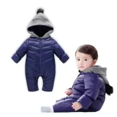 ☆新品☆80 ネイビー ジャンプスーツ アウター カバーオール 中綿 防風 防寒