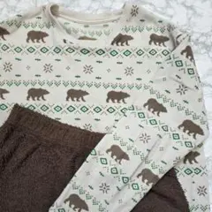 処分！中古品★ユニクロUNIQLO　クマ柄フリースパジャマセット　160 白　茶