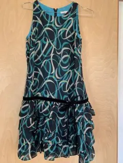 ノースリーブ フリルワンピース 青黒