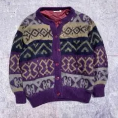 00's vintage 幾何学模様 カーディガン ニット 総柄 アウター 厚手