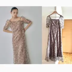 ANDRESD wave piping flare dress ブラウン　M