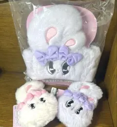 エスターバニー ヘアバンド　紫、フェイスミニポーチ　ピンクと紫　３点セット