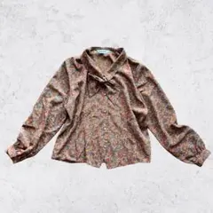 レトロ総柄 花柄 ボウタイブラウス ショート丈 90s アーカイブ 古着