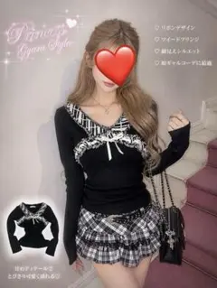 リボン　姫ギャル系極美品　地雷系 量産型 リボン付きトップス 黒