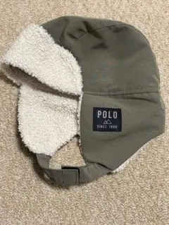 POLO ベビー帽子 カーキ色 耳あて付き　フライトキャップ