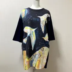 グラニフ　鳥　月　街　夜　ワンピース　春　夜景　アート デザイン　柄