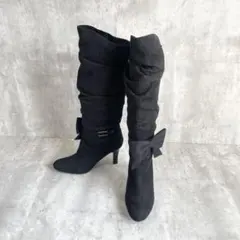 DIVA【24.0】黒 ロングブーツ 美脚 リボン付き 上品 スエード