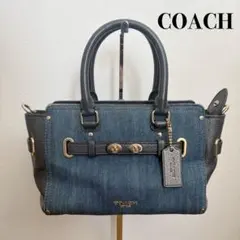 コーチ COACH デニム ブラック ターンロック ハンドバッグ
