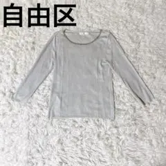 【自由区】ニット（M）（シルバー ラメ ビジュー）半袖 プルオーバー 上品