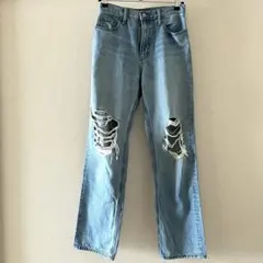 ユニクロ　ダメージ　ストレート　デニム　25