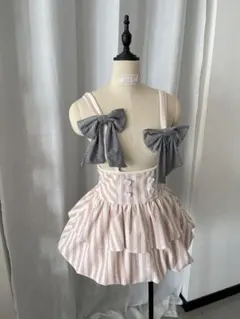 星箱works オースティン ストライプ柄 レースフリル スカート 生成