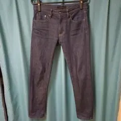 美品　ユニクロ　デニム　セルビッチ　ジーンズ　赤耳　リジット　紺　スリムフィット