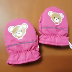 クマの顔プリント ピンク手袋 3S