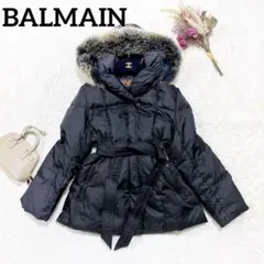 BALMAIN バルマン ダウンコート ブルーフォックスファー L ベルト付