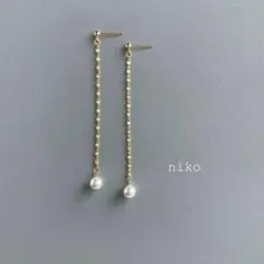 204｜ ゴールド デザイン チェーン パール ピアス イヤリング アクセサリー