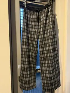 新品　裏起毛　レディース　パンツ　冬　チェック柄 ワイドパンツ ゴムウエスト