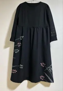 着物リメイク　長袖ロングワンピース　黒　M〜LL 絞り柄