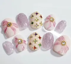 ꕤ︎︎177.ショートオーバルネイル/ガーリーネイル/姫系/フラッシュ/ピンク