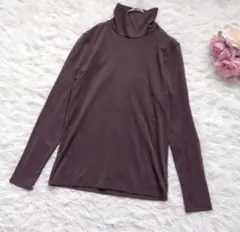 ユニクロ ストレッチコットンタートルネックT 長袖 レディース ブラウン M