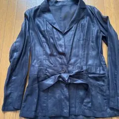 ensuiteネイビー テーラードジャケット ウエストリボン付き