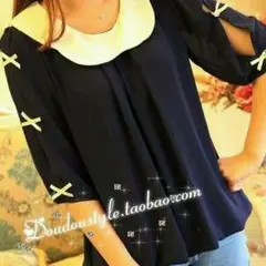 りー様専用♥Y3153青♥送料無料♥新品♥セール♥バイカラーリボンチュニック